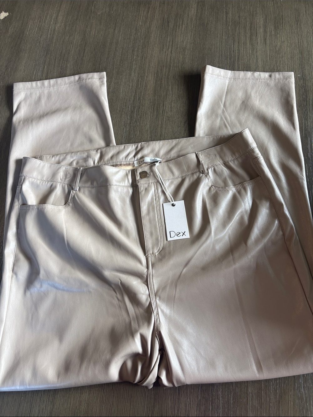 Dex Men’s Faux Leather Chinos in Light Taupe
